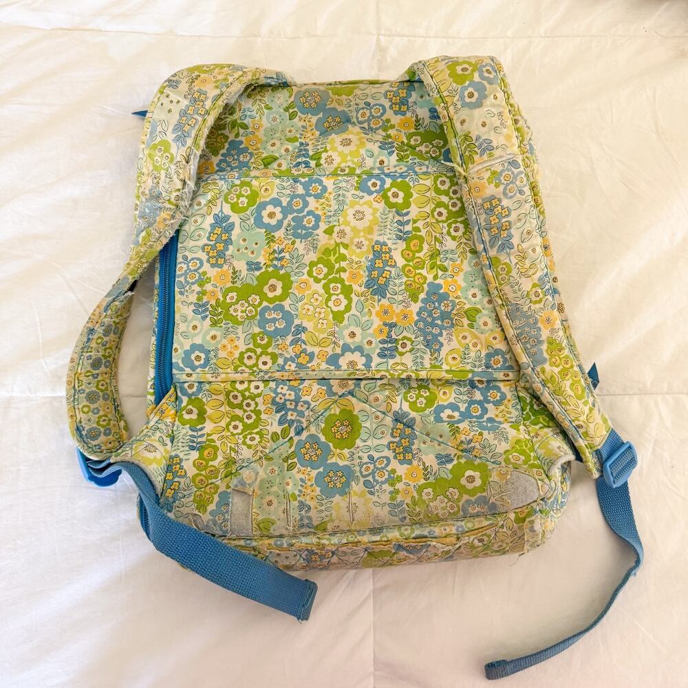 Vera Bradley Floral Laptop Backpack Blue Green Quilted School Travel Bag - Picture 6 of 9